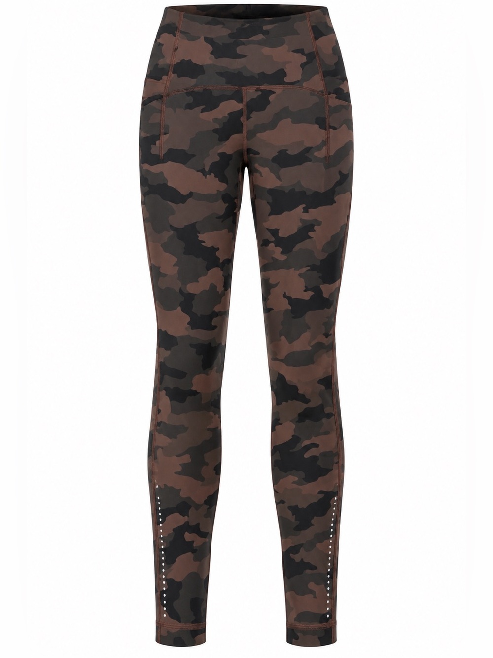 Lululemon Camo Leggings Brown Black Reflective Hem High Rise Yoga Pants Size 4